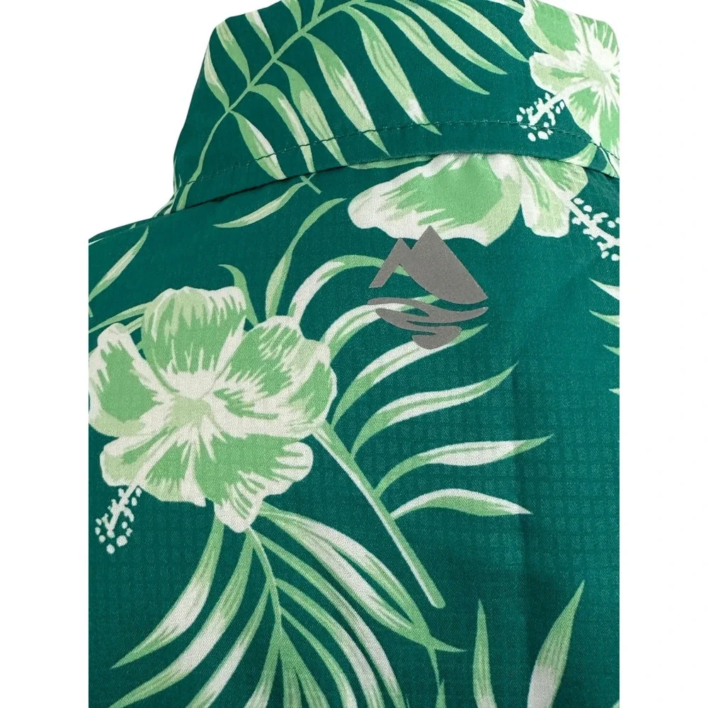 Ocean + Coast Mens Green Tropical Hibiscus Fishing Shirt Short Sleeve Small S - Picture 6 of 6